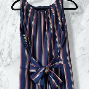 Striped Sleeveless Jumpsuit – Navy Tie Waist, Wide Leg